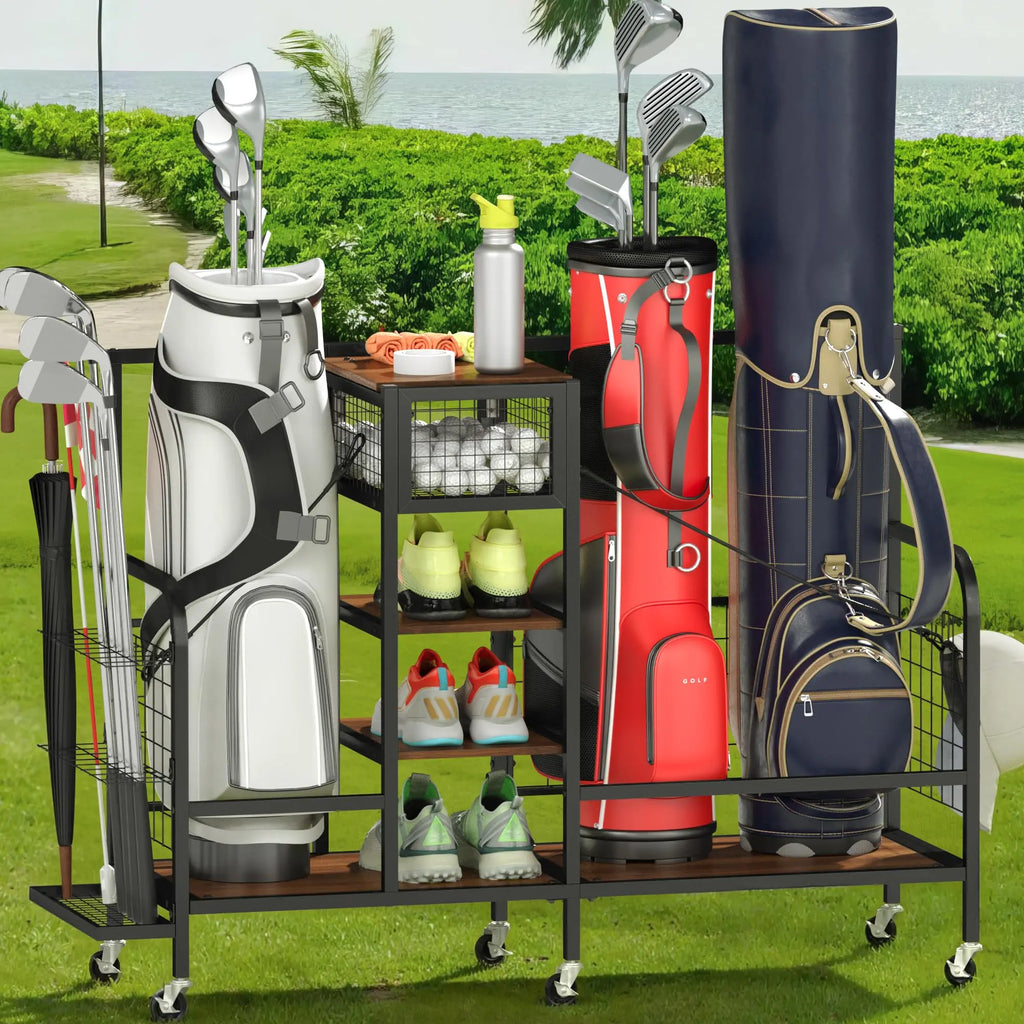 Cozyman Golf Bag Organizer Golf Storage Organizer for Garage with Wheels Golf Club Bag Storage Rack Fit for Golf Bags Golf Clubs Golf Equipment Accessories JuSt Four you