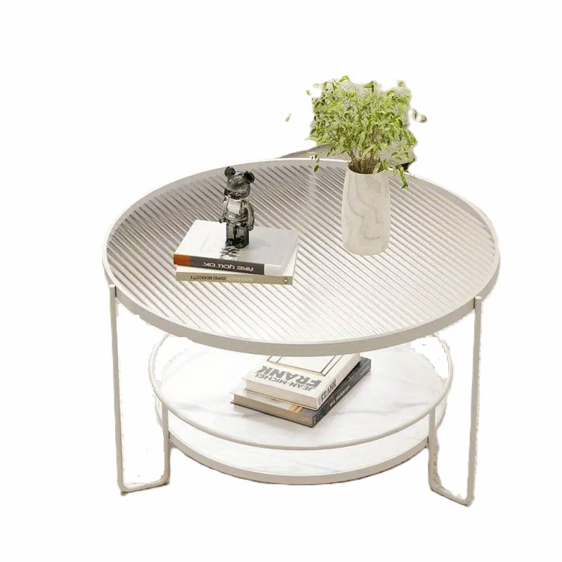 Round Tempered Glass Coffee Table- white Frame+Changhong Glass