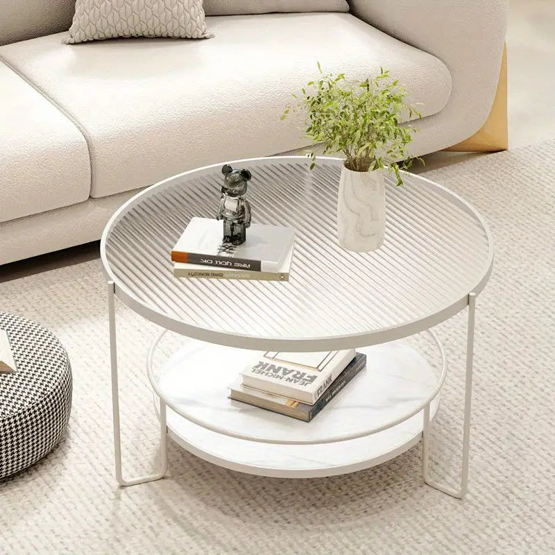 Round Tempered Glass Coffee Table- white Frame+Changhong Glass