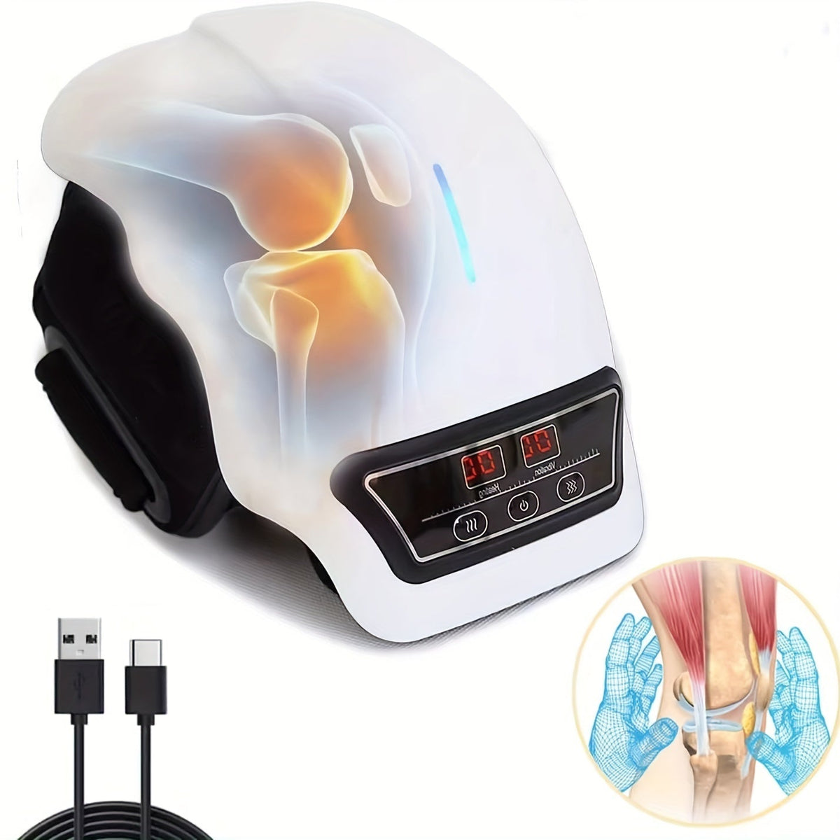 Rechargeable Knee Vibration Device With Adjustable Temperature - White