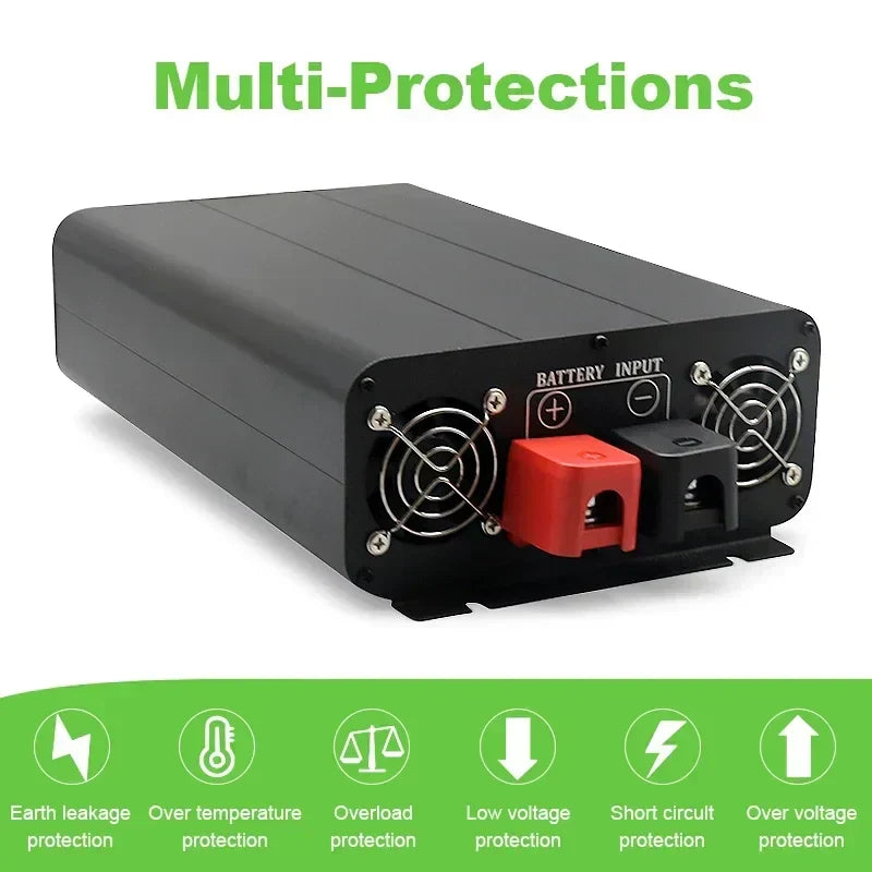 2000W Pure Sine Wave Inverter 12V to 220V DC-AC Converter