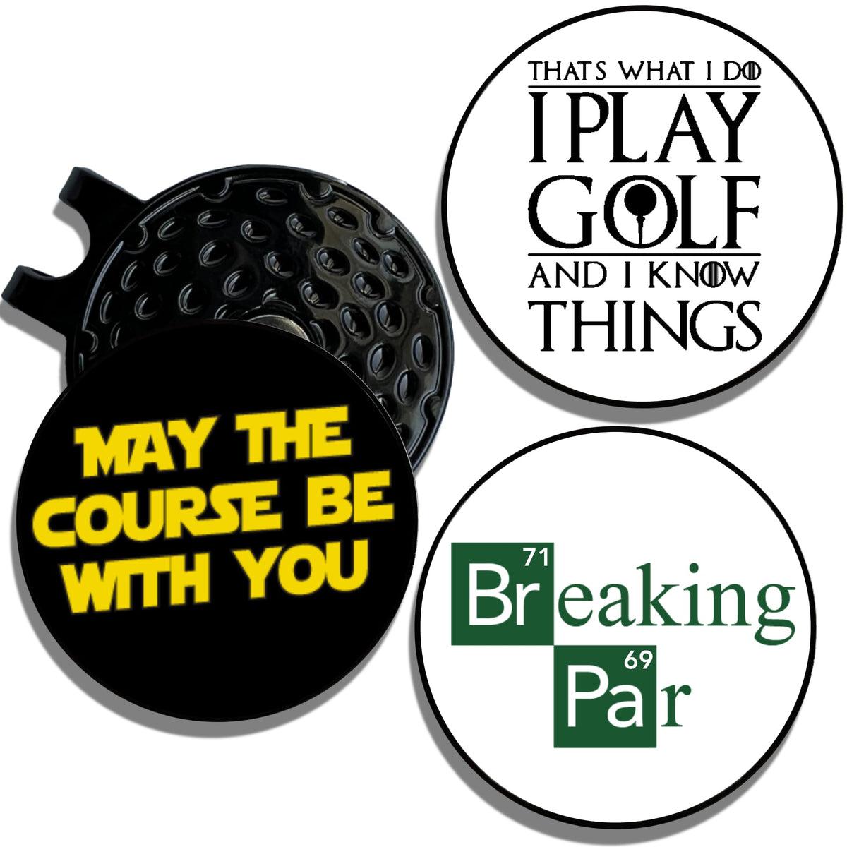 Golf Ball Marker Hat Clip | 3 Pack | Choose Your Golf Gift Set | Golf Marker Magnetic Hat Clips | Funny Golf Gifts | Funny Golf Accessories for Men & Womens Golf Markers