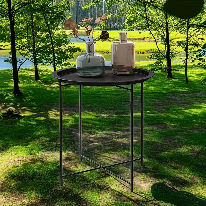 Black Round Coffee Table with Detachable Tray CAN