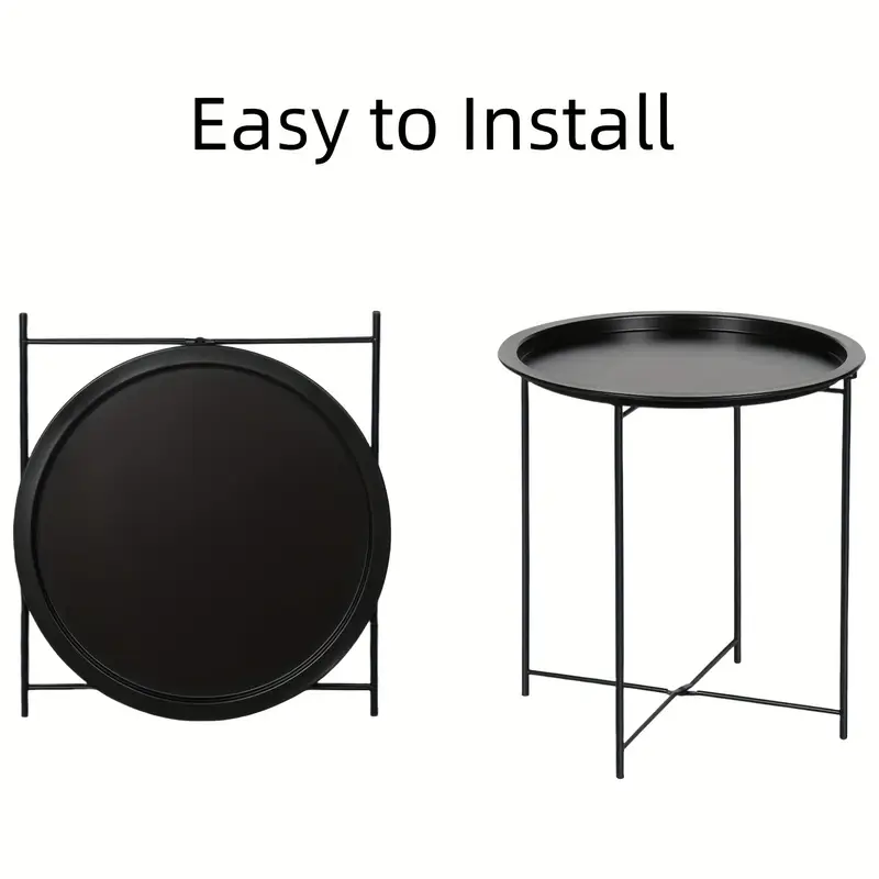Black Round Coffee Table with Detachable Tray CAN